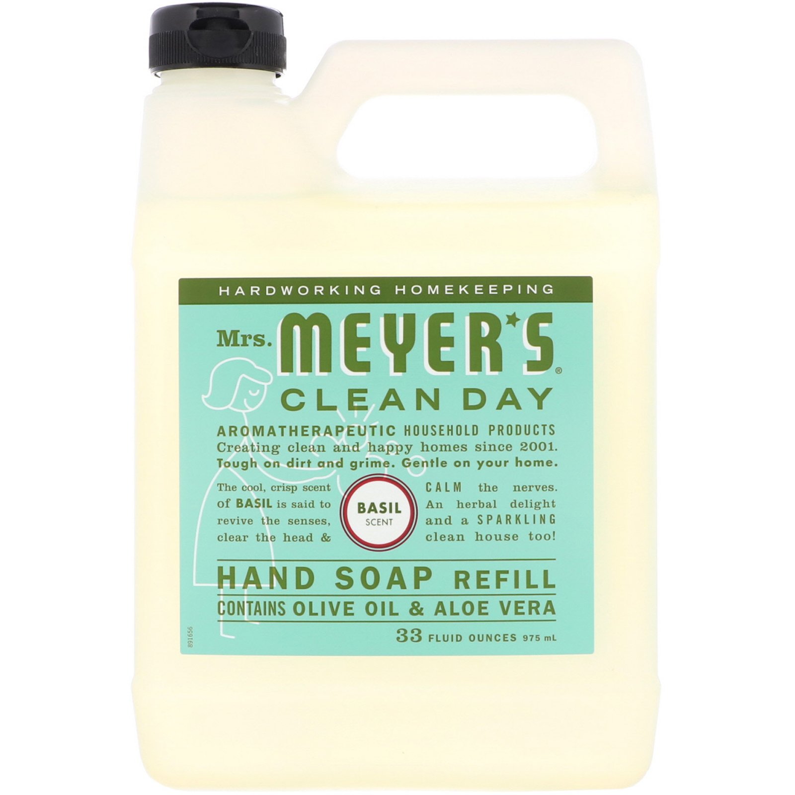 Mrs. Meyers Clean Day, Refil de Sabão de Mão Líquido, Odor de Manjericão 33 fl oz (975 ml)