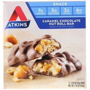 Comprar atkins, barra de chocolate, caramelo e frutos secos, 5 barras, 44 g (1,55 oz) cada preço no brasil barras barras energéticas suplementos de musculação suplemento importado loja 209 online promoção -