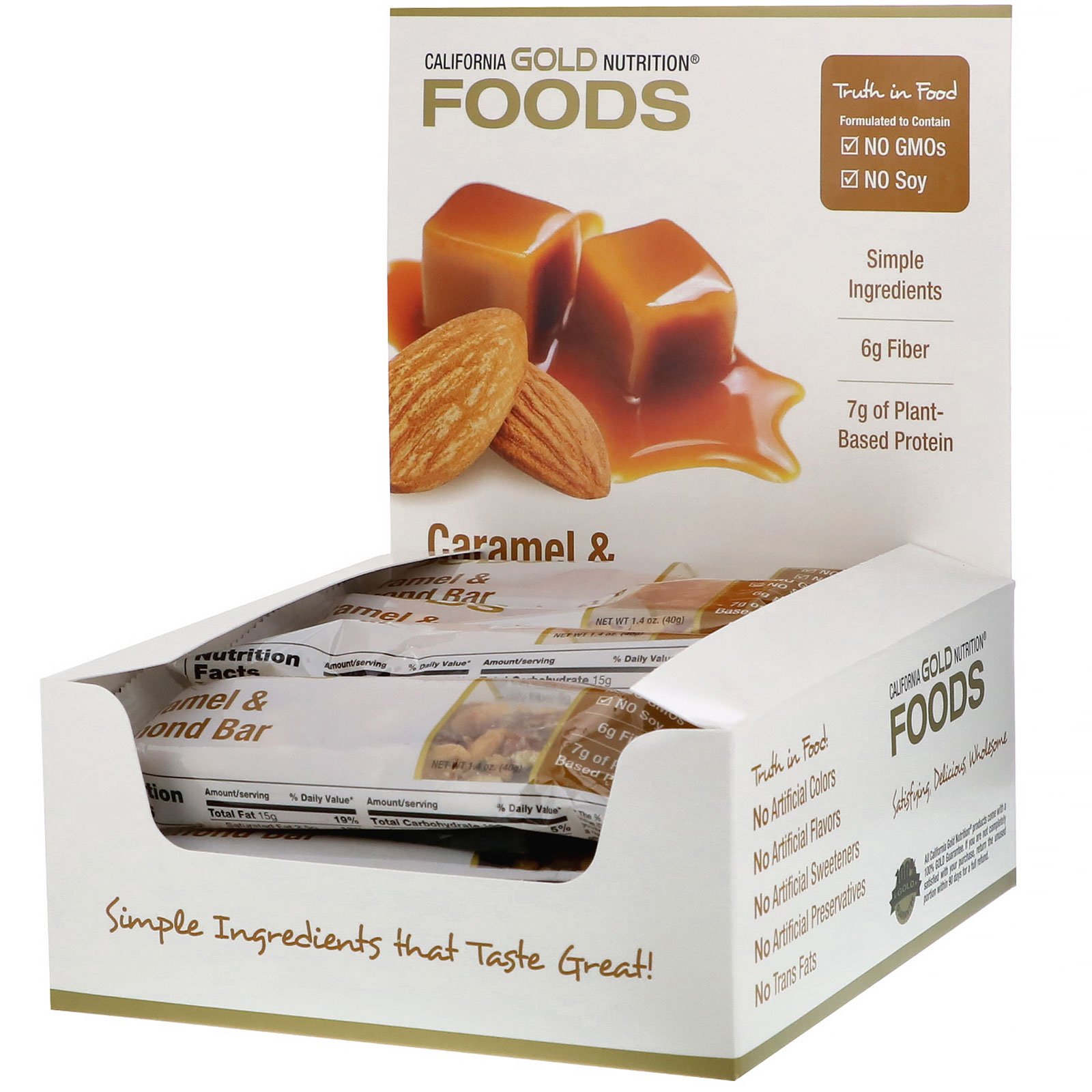 California Gold Nutrition, Foods, Caramel & Almond Bars, 12 Bars, 1.4 oz (40 g) Each
