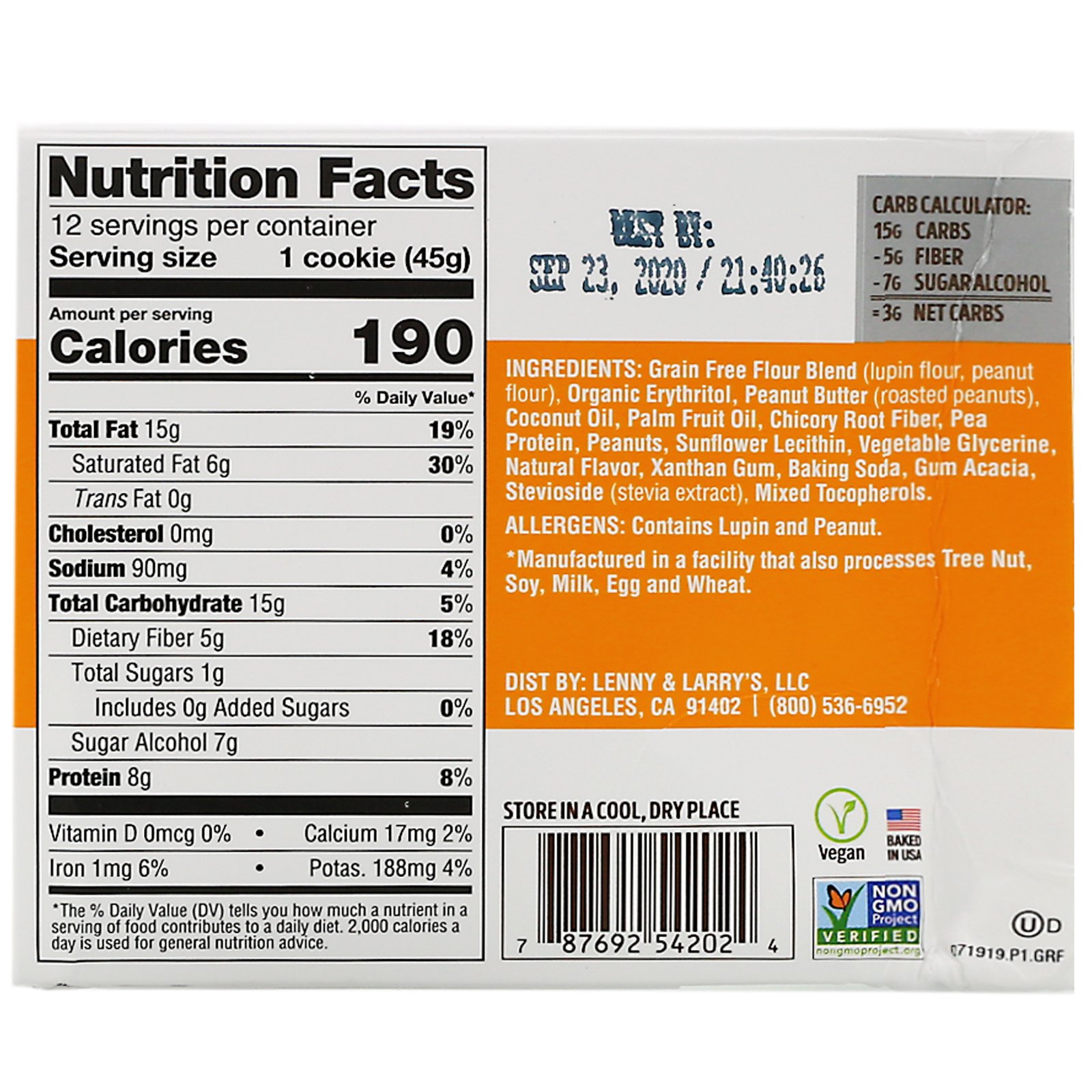Lenny & Larry's, KETO COOKIE, Peanut Butter, 12 Cookies, 1.6 oz (45 g) Each - Imagem 3