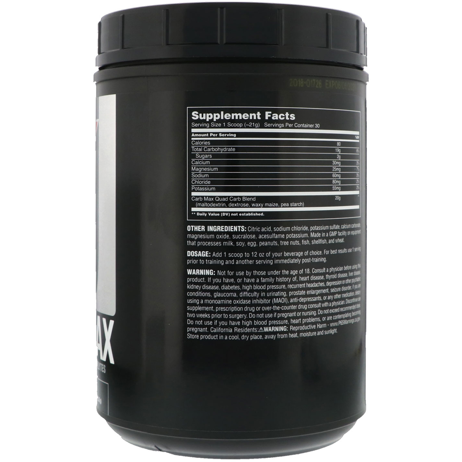 Universal Nutrition, Carb Max, Replenish Glycogen & Electrolytes, Unflavored, 1.39 lb (632 g) - Imagem 2