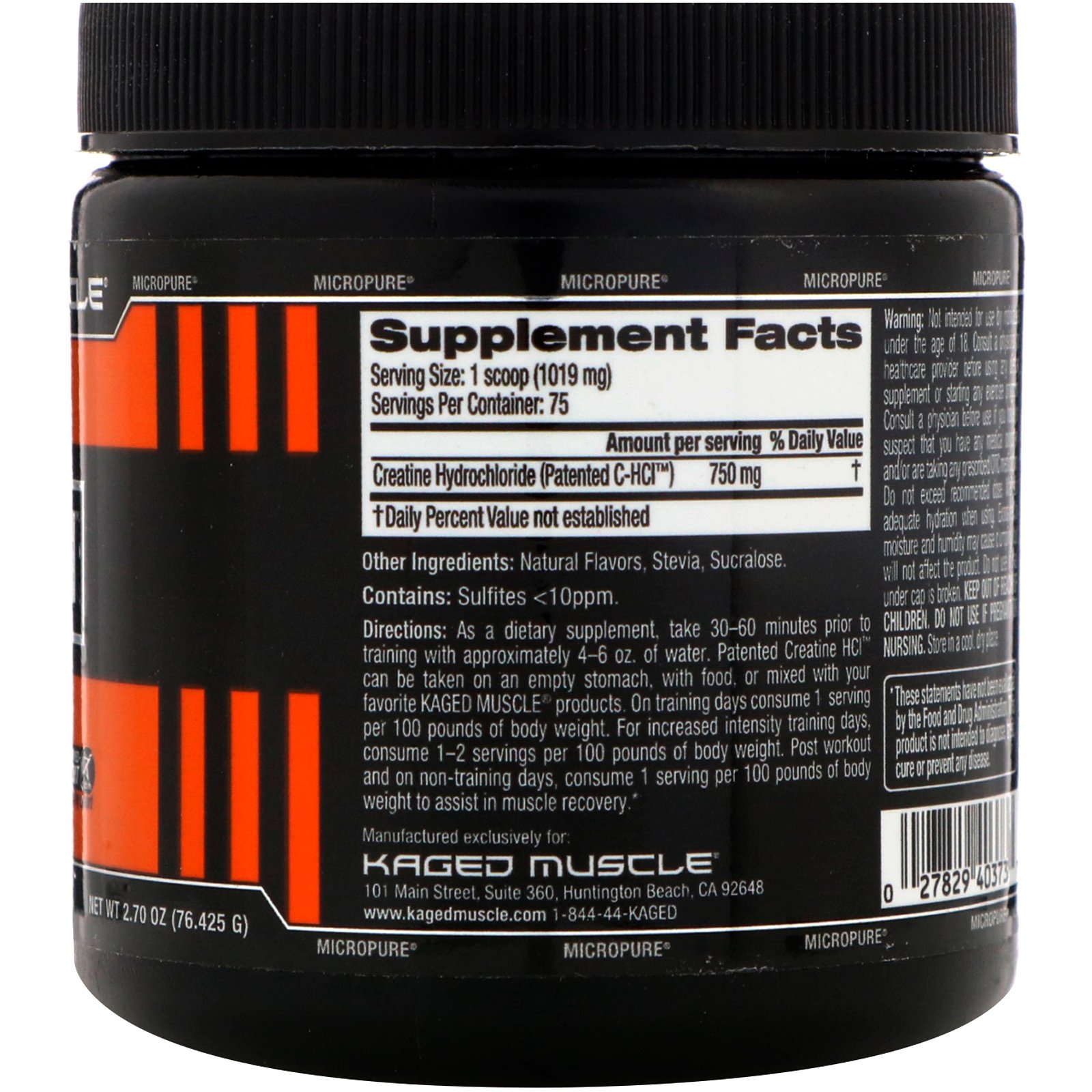 Kaged Muscle, Creatina C-HCL Patenteada, Lima Limão, 2,70 oz (76,425 g) - Imagem 2