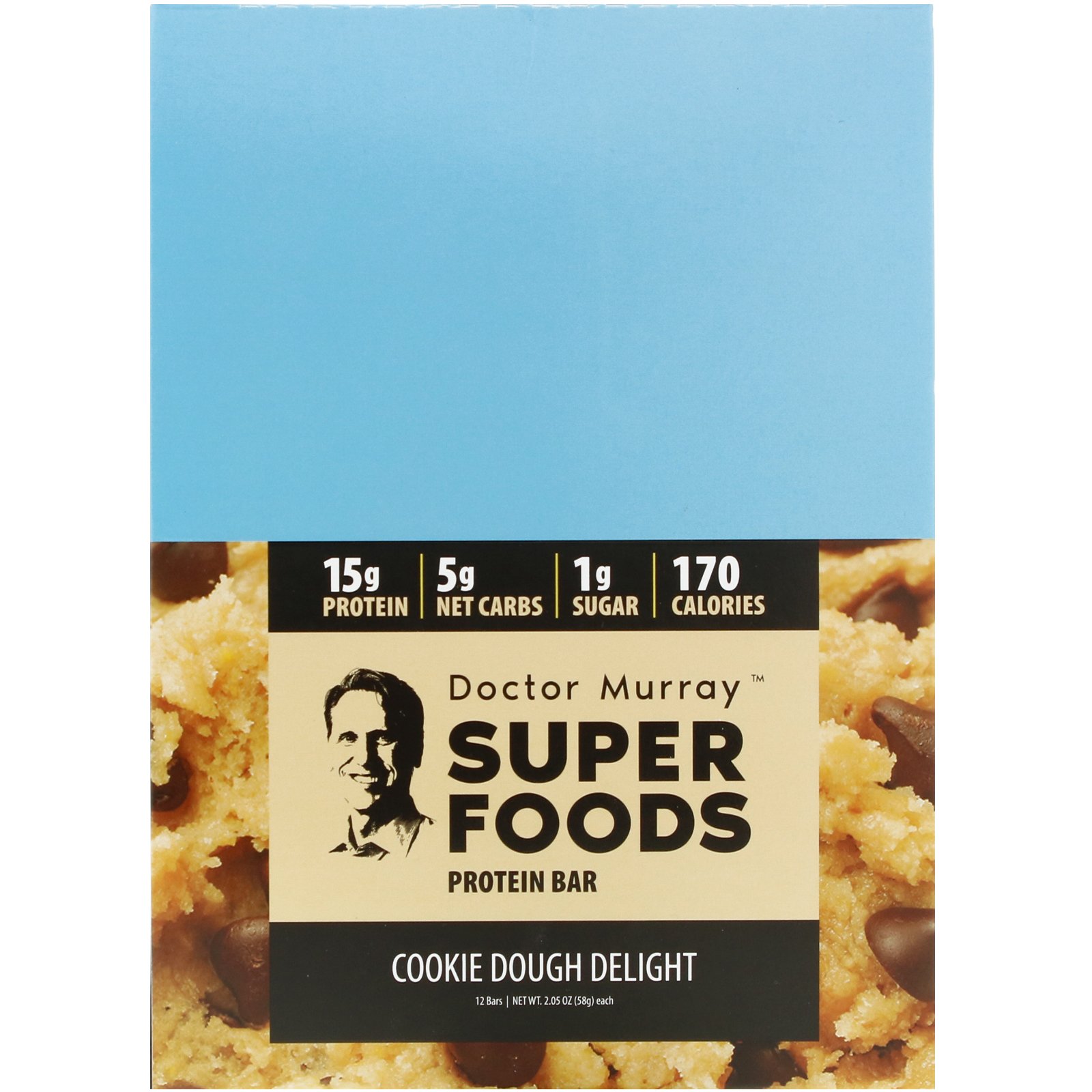 Dr. Murray's, Superfoods Protein Bars, Cookie Dough Delight, 12 Bars, 2.05 oz (58 g) Each - Imagem 2