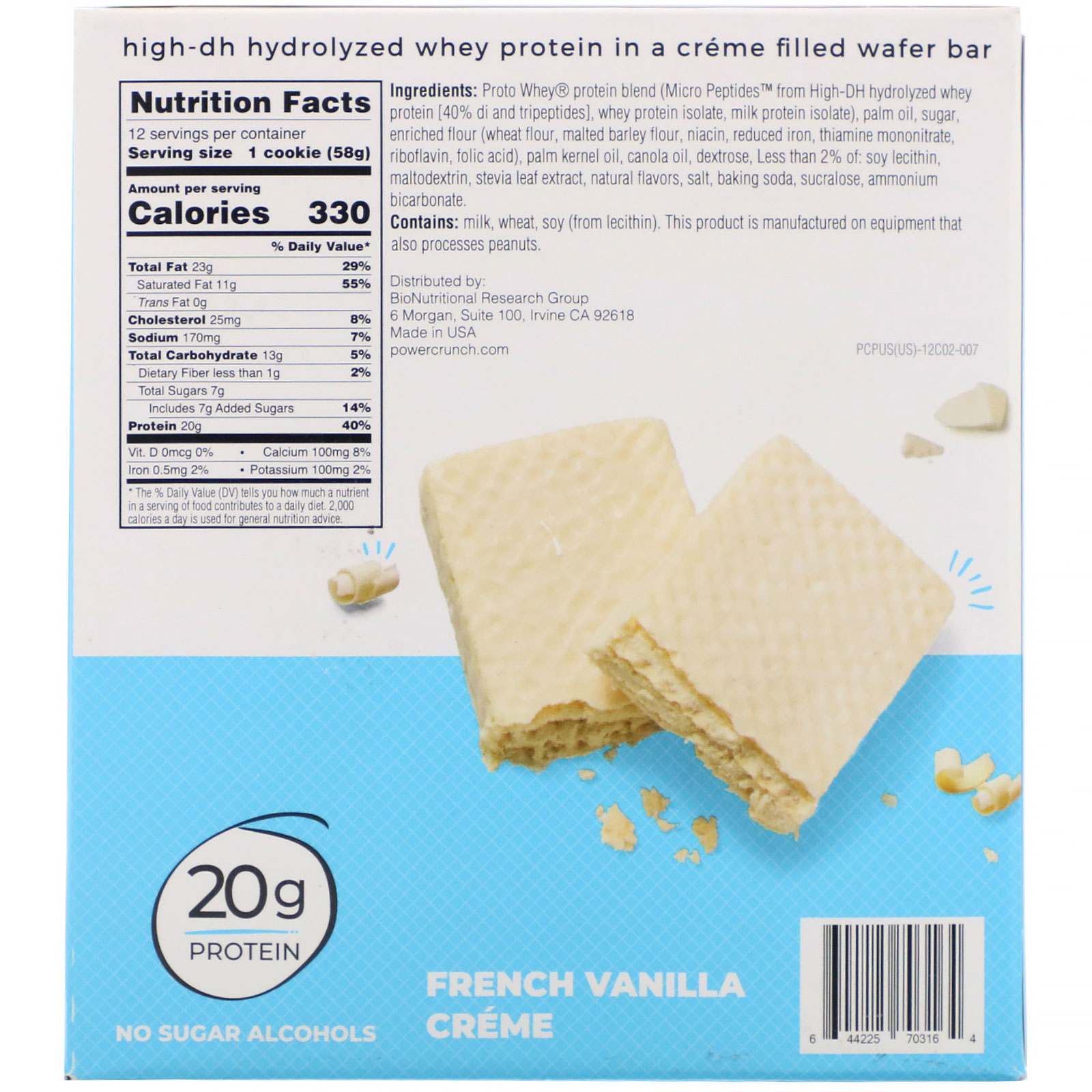 BNRG, Power Crunch Protein Energy Bar, PRO, French Vanilla Créme, 12 Bars, 2.0 oz (58 g) Each - Imagem 3