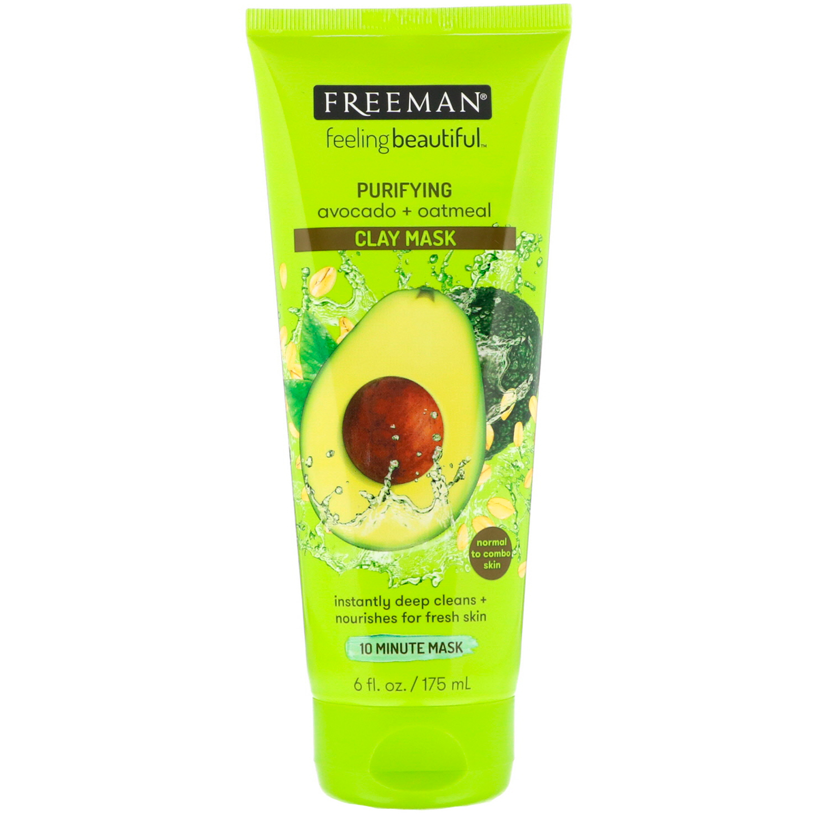 Freeman Beauty, Feeling Beautiful, Máscara de Argila Purificante, Abacate + Aveia, 175 ml (6 fl oz)