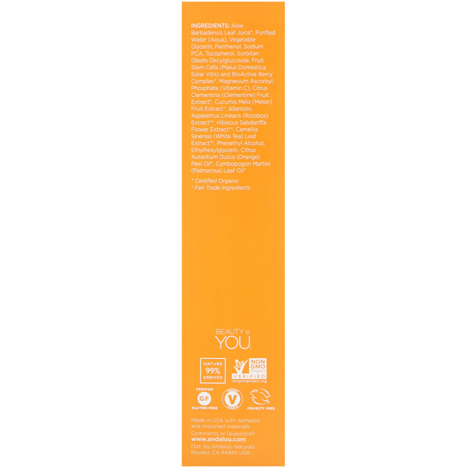 Andalou Naturals, Tônico Iluminador, Tangerina + C, Iluminador, 6 fl oz (178 ml) - Imagem 2