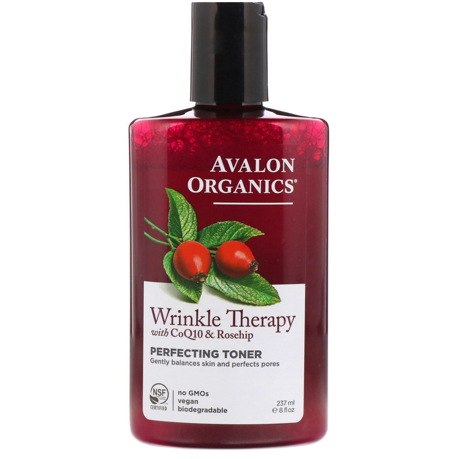 Avalon Organics, Terapia para rugas com CoQ10 e quadril de rosas, Toner aperfeiçoador, 237 ml