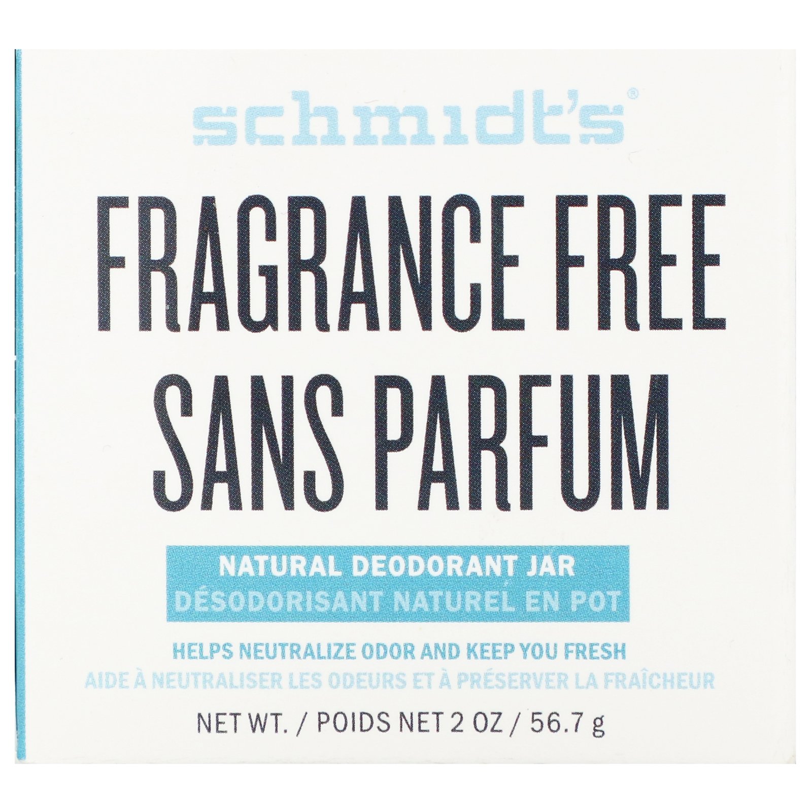 Schmidt's Naturals, Frasco de Desodorante Natural, Sem Perfume, 56,7 g (2 oz)