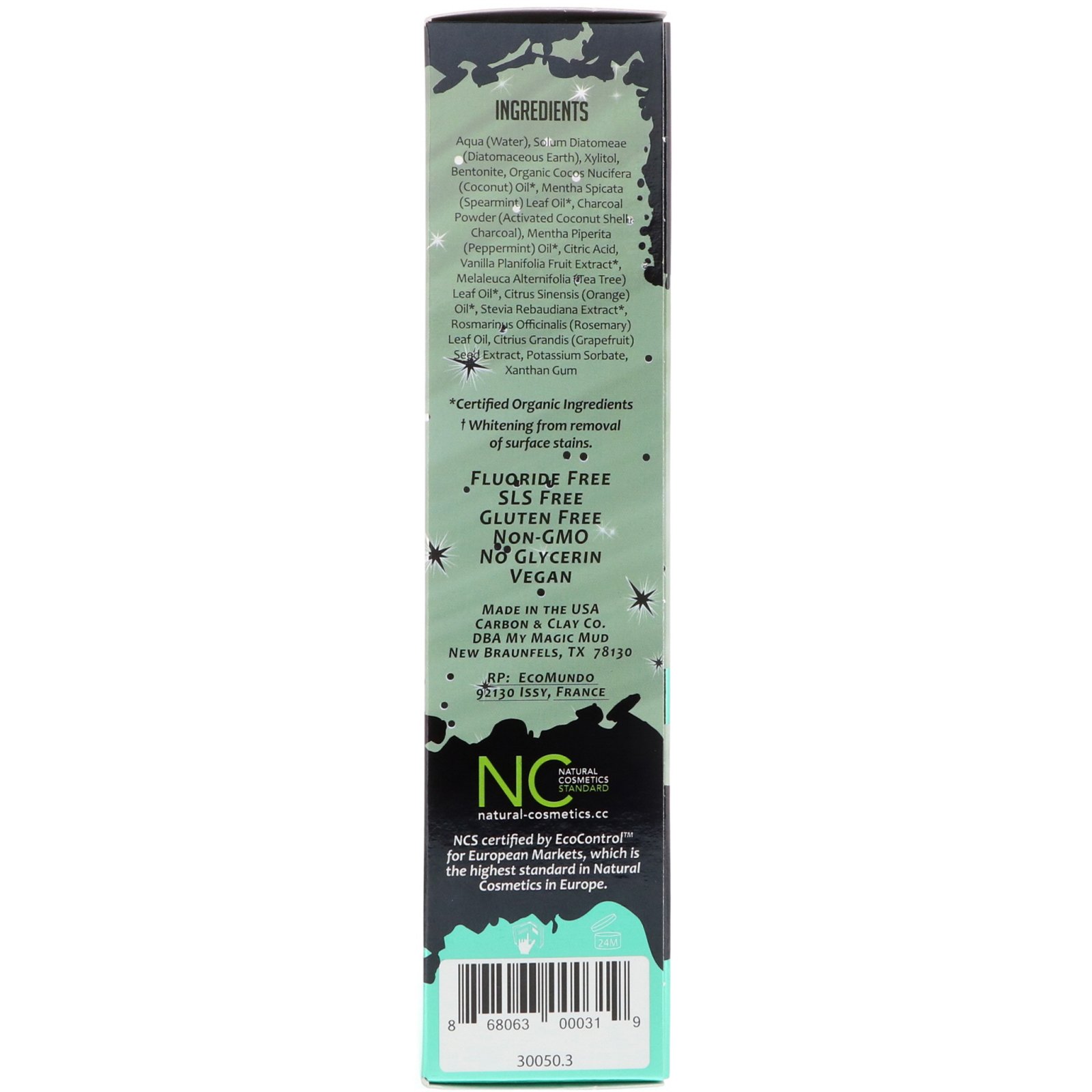 My Magic Mud, Activated Charcoal, Fluoride-Free, Whitening Toothpaste, Spearmint, 4 oz (113 g) - Imagem 3