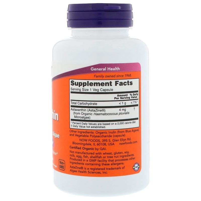 NOW Foods Astaxanthin 4 mg - 90 Veg Capsules - Imagem 2