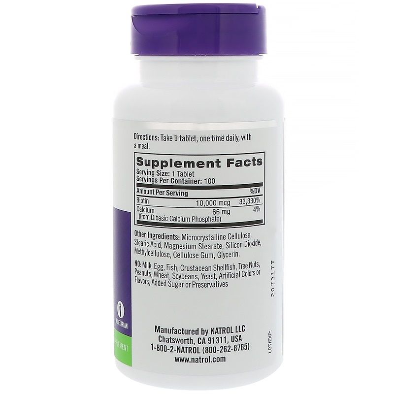 Natrol Biotin - 10000 Mcg - 100 Tablets - Imagem 2