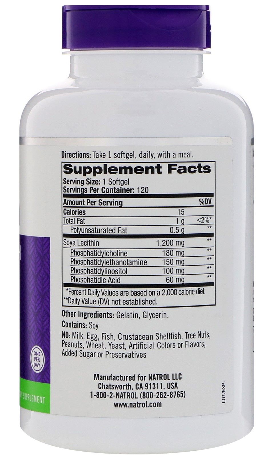 Natrol Soya Lecithin - 1200 Mg - 120 Gelcaps - Imagem 2