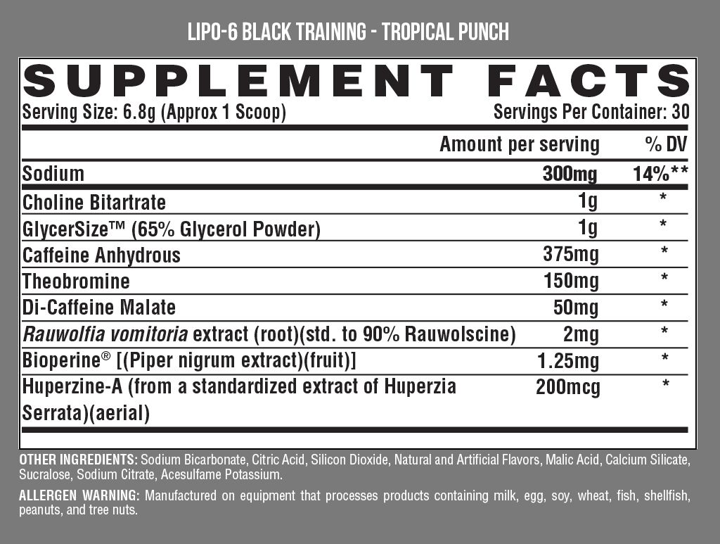 Nutrex Lipo 6 Black Training, Tropical Punch 30 servings - Imagem 2