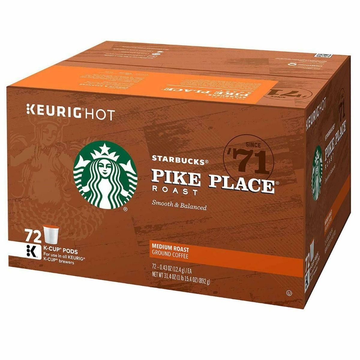 Starbucks Pike Place Medium Roast K-Cups for Keurig Brewers 72 Count