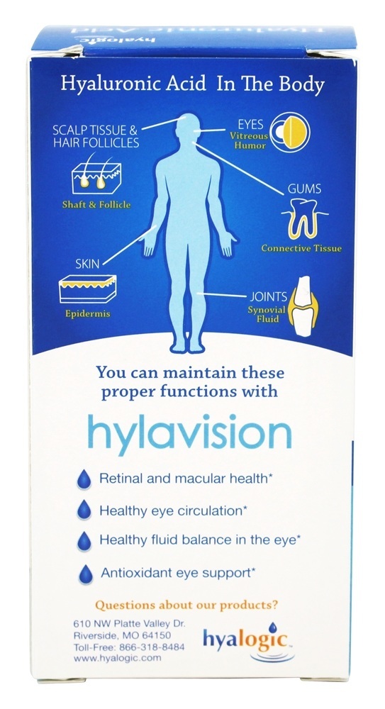 Hylavision com Ácido Hialurônico, Luteína, Zeaxantina & Vitaminas Para a Saúde Ocular - Cápsulas 120 Hyalogic - Imagem 3
