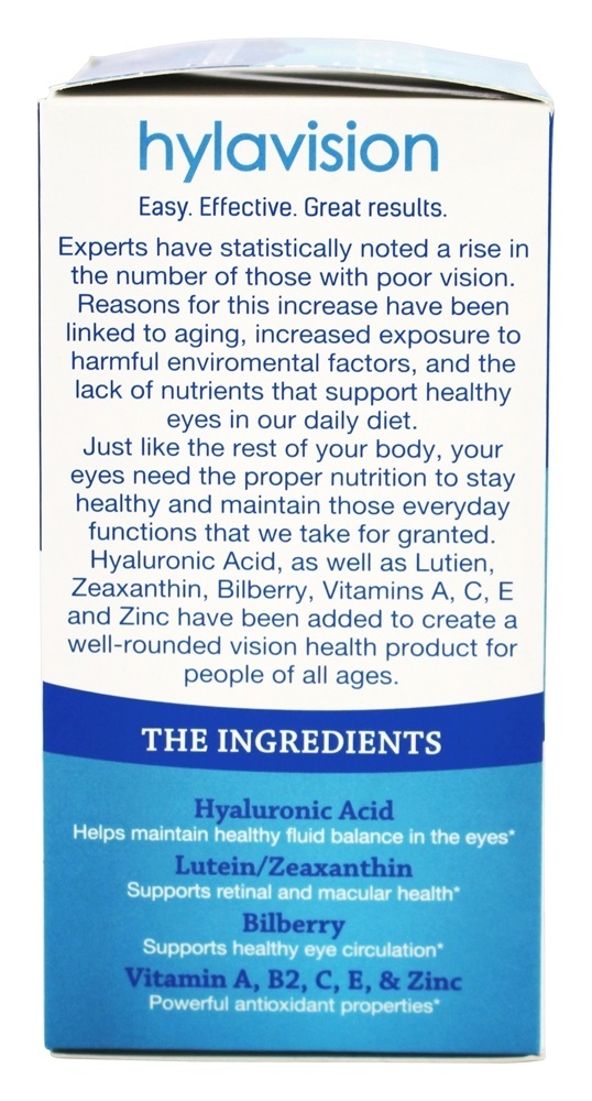 Hylavision com Ácido Hialurônico, Luteína, Zeaxantina & Vitaminas Para a Saúde Ocular - Cápsulas 120 Hyalogic - Imagem 4