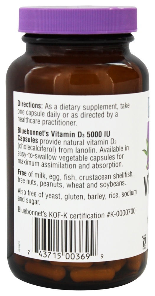 Vitamina D3 5000 UI - Cápsulas vegetarianas 120 Bluebonnet Nutrition - Imagem 2