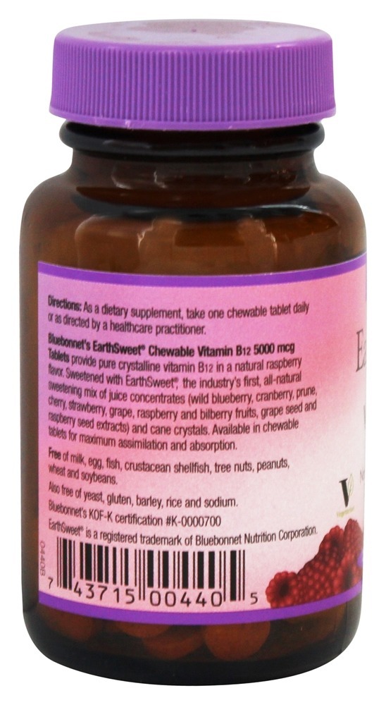 Terra Doce Mastigável Vitamina B12 Sabor a Framboesa Natural 5000 mcg. - 30 comprimidos mastigáveis Bluebonnet Nutrition - Imagem 3