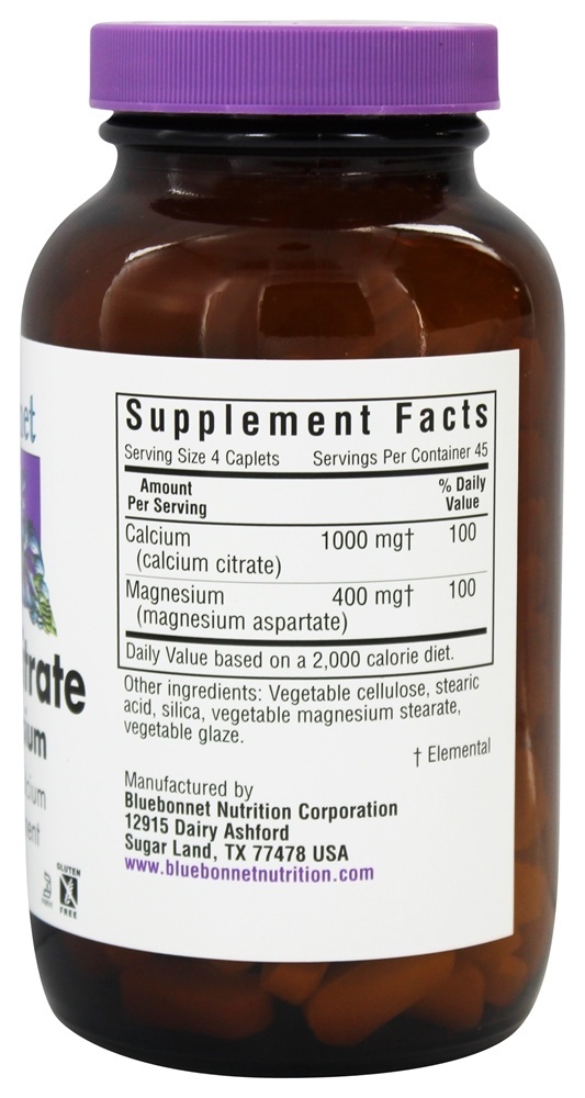 Citrato de cálcio mais alta potência de magnésio - 180 Cápsulas Bluebonnet Nutrition - Imagem 2