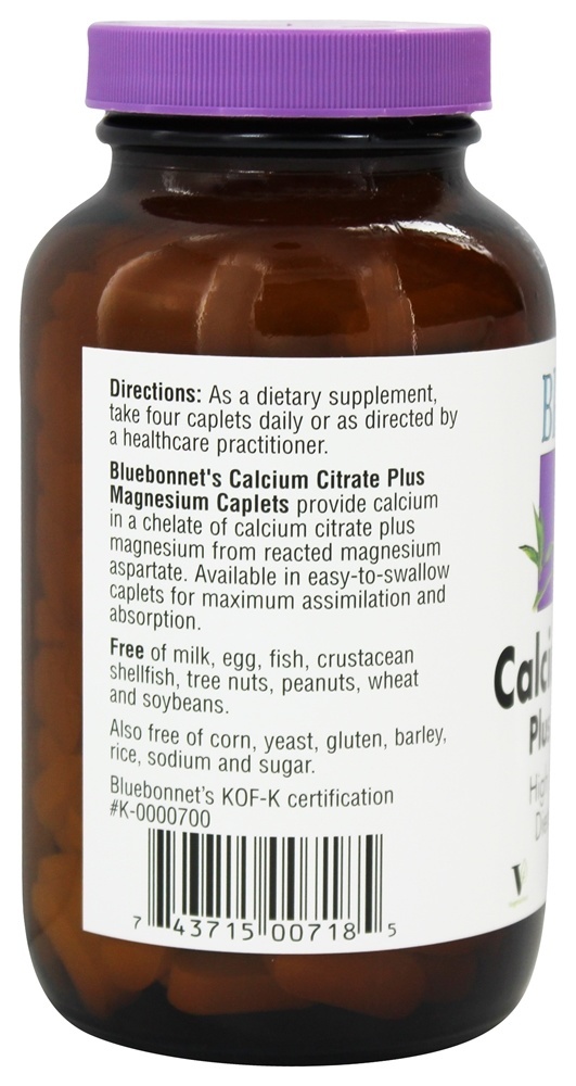 Citrato de cálcio mais alta potência de magnésio - 180 Cápsulas Bluebonnet Nutrition - Imagem 3