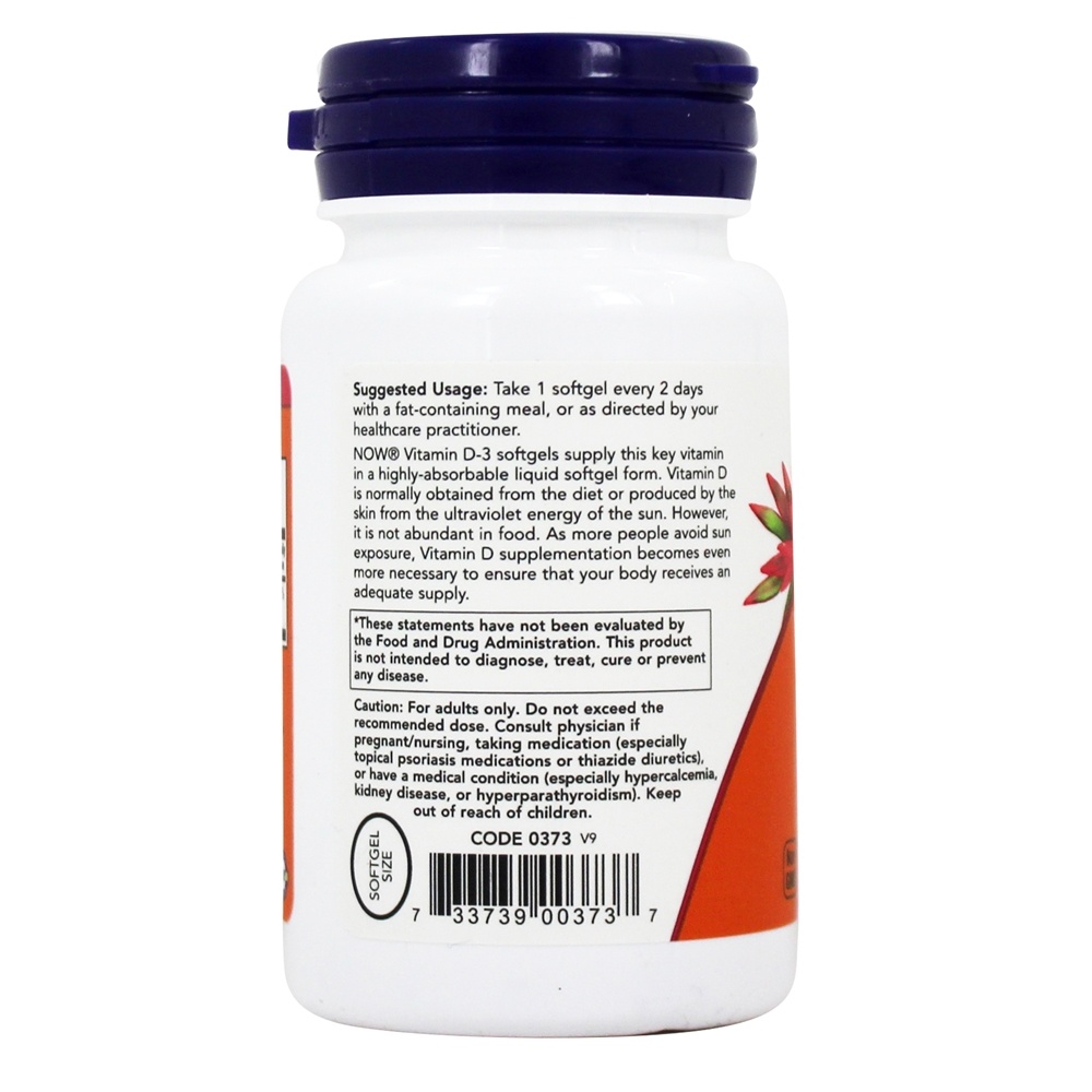 Vitamina D3 Potência Máxima 5000 UI - 240 Softgels NOW Foods - Imagem 3