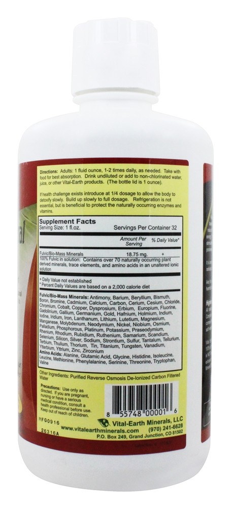 Complexo Mineral Fúlvico Suplemento Mineral Iônico - 32 fl. oz. Vital Earth - Imagem 2