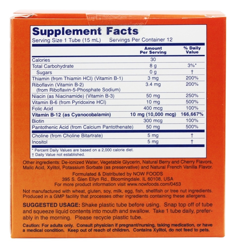 Tiros Líquido B12 Energia Impulsionar Tiros Misto Baga 10000 mcg. - 12 Frasco (s) NOW Foods - Imagem 2