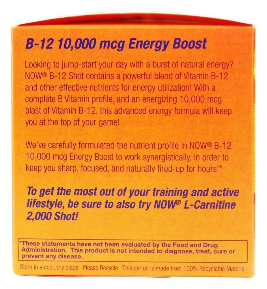 Tiros Líquido B12 Energia Impulsionar Tiros Misto Baga 10000 mcg. - 12 Frasco (s) NOW Foods - Imagem 3