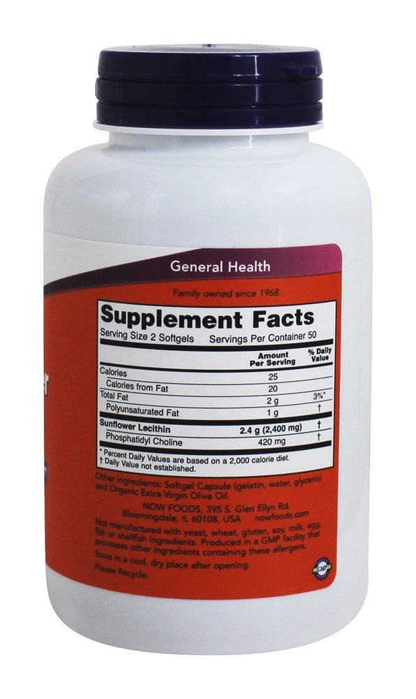 Lecitina de Girassol 1200 mg. - 100 Softgels NOW Foods - Imagem 2