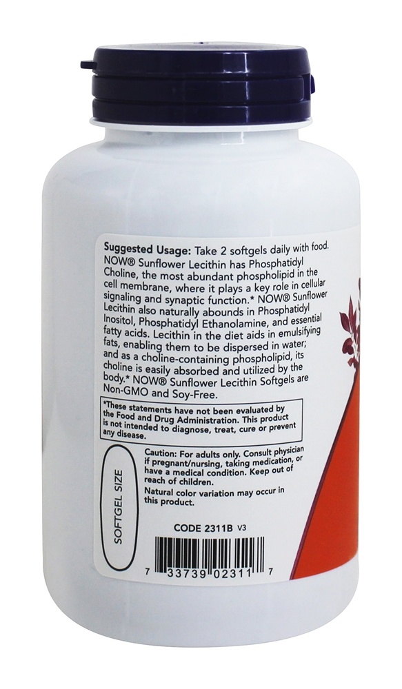 Lecitina de Girassol 1200 mg. - 100 Softgels NOW Foods - Imagem 3