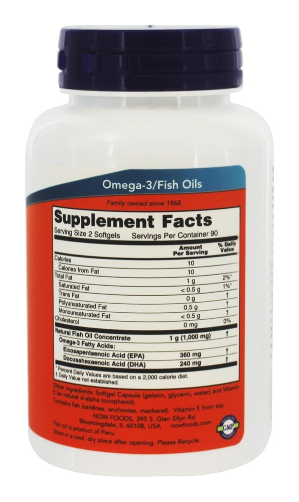 Omega - 3 Mini géis 180 EPA / 120 DHA - 180 Softgels NOW Foods - Imagem 2
