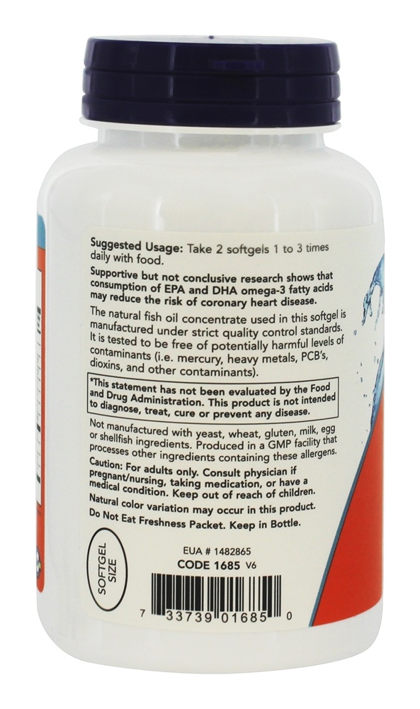 Omega - 3 Mini géis 180 EPA / 120 DHA - 180 Softgels NOW Foods - Imagem 3