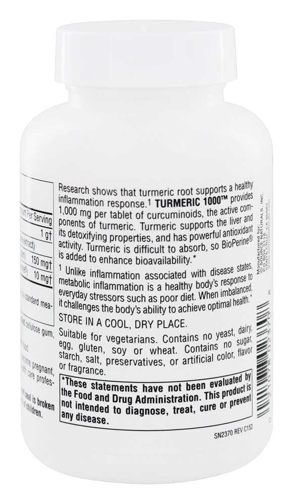 Cúrcuma 1000 1000 mg. - 60 Tablets Source Naturals - Imagem 3