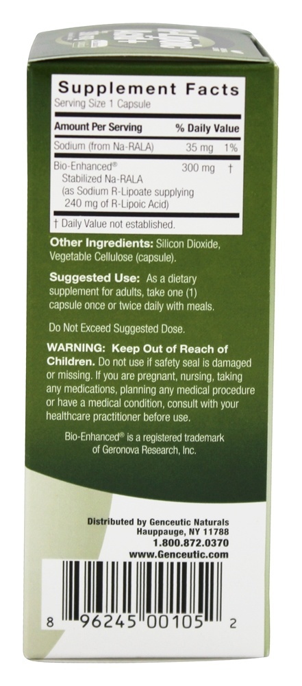 Ácido R-Lipóico Natural Bio-Reforçado 300 mg. - Cápsulas vegetarianas 60 Genceutic Naturals - Imagem 2