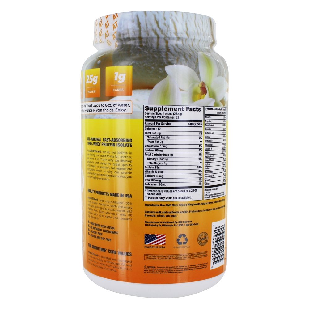 Whey Protein Isolado Sabor Baunilha - 2 lbs. About Time - Imagem 2