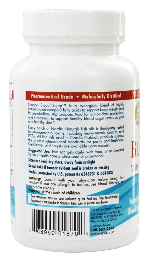 Omega Açúcar no sangue com Alpha -Ácido lipóico e cromo 1000 mg. - 60 Softgels Nordic Naturals - Imagem 3