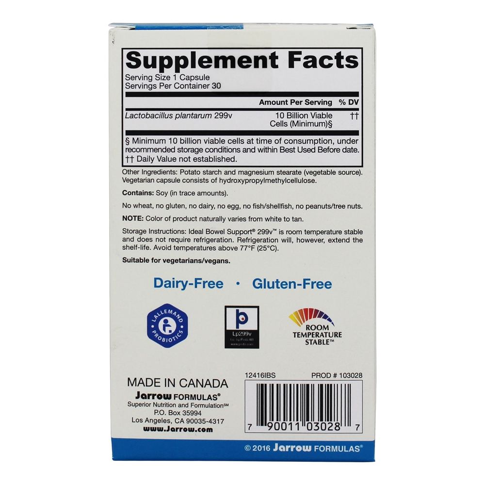 Suplemento Probiótico ao Suplemento Ideal ao Intestino 299V 10 Bilhões de UFC - Cápsulas vegetarianas 30 Jarrow Formulas - Imagem 2