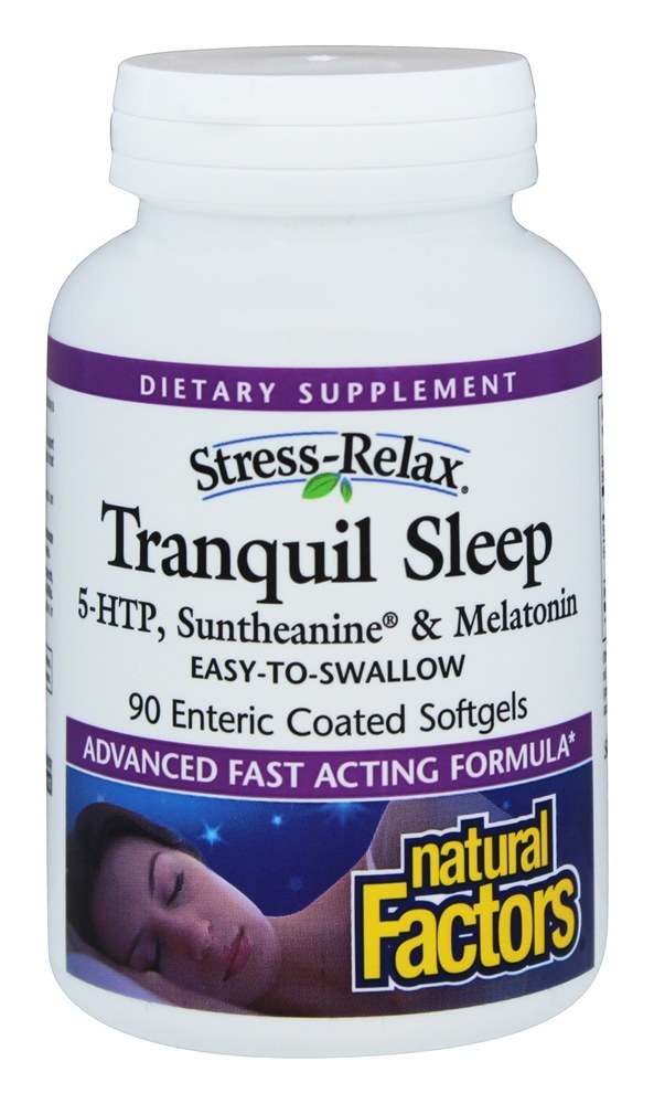 Stress-Relax Tranquil Sleep 5-HTP, Suntheanine & Melatonina Para o Sono - 90 Softgels Natural Factors