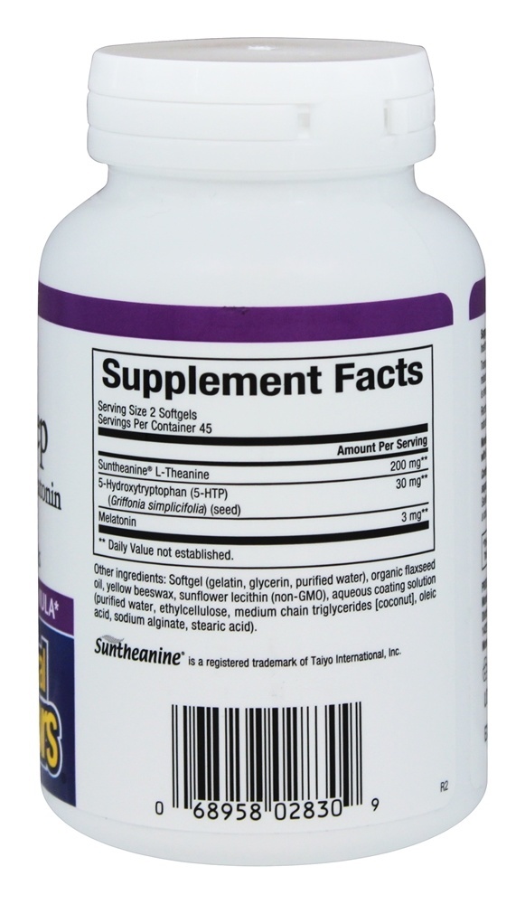 Stress-Relax Tranquil Sleep 5-HTP, Suntheanine & Melatonina Para o Sono - 90 Softgels Natural Factors - Imagem 2