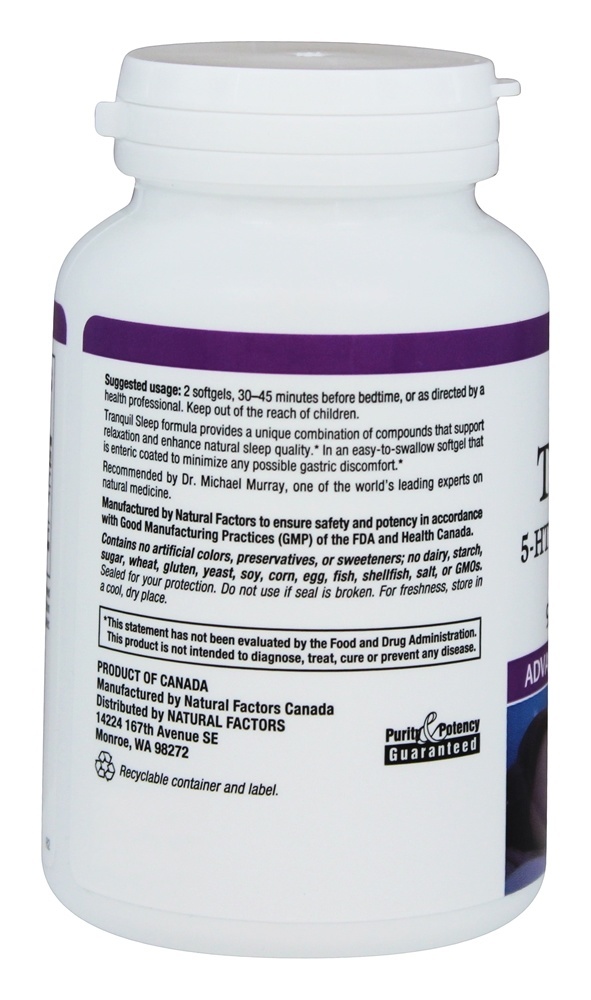 Stress-Relax Tranquil Sleep 5-HTP, Suntheanine & Melatonina Para o Sono - 90 Softgels Natural Factors - Imagem 3