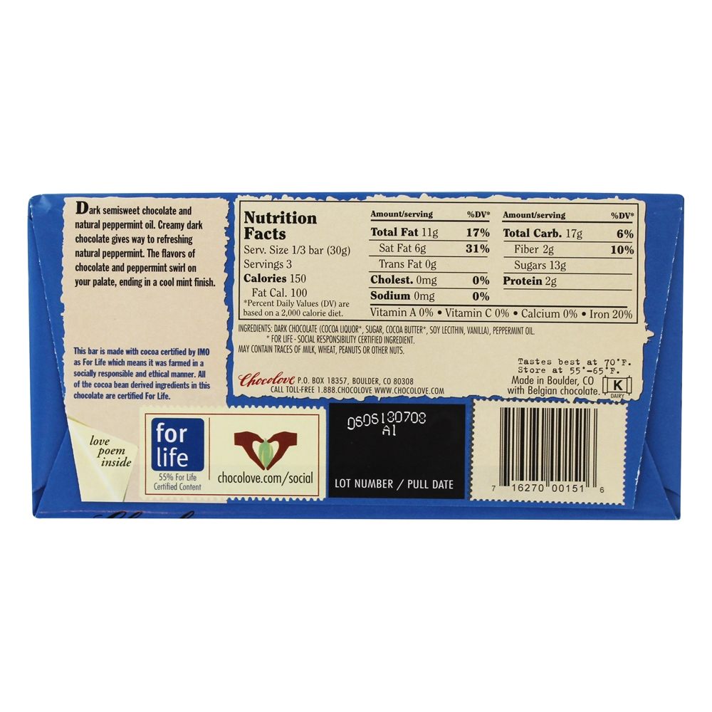 Barra De Chocolate Escuro Peppermint - 3.2 oz. Chocolove - Imagem 2