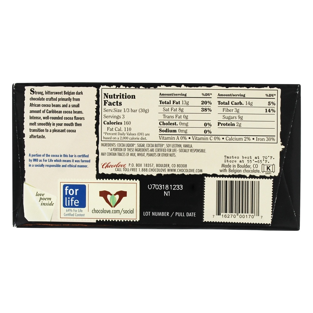 Barra de chocolate escuro forte - 3.2 oz. Chocolove - Imagem 2
