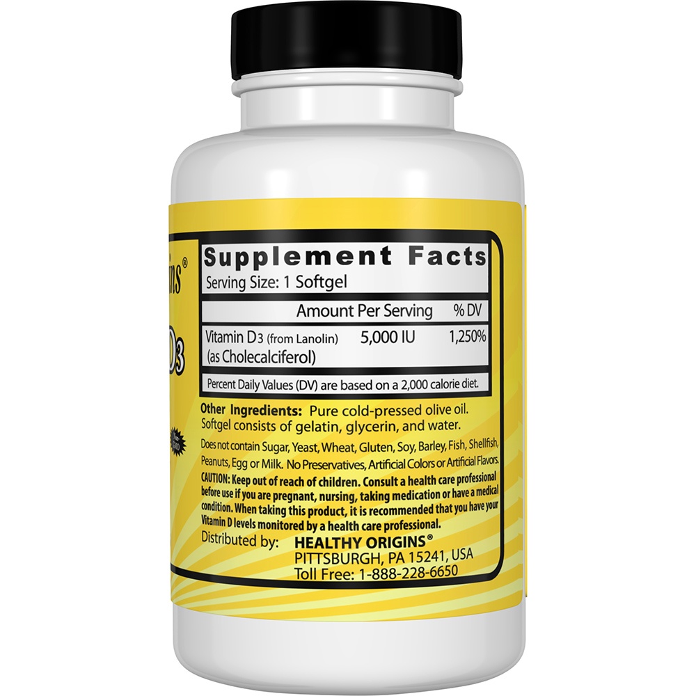 Vitamina D3 5000 UI - 120 Softgels Healthy Origins - Imagem 2