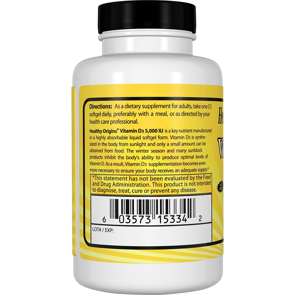 Vitamina D3 5000 UI - 120 Softgels Healthy Origins - Imagem 3
