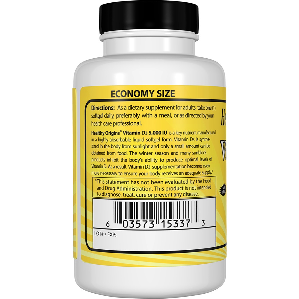 Vitamina D3 5000 UI - 360 Softgels Healthy Origins - Imagem 3