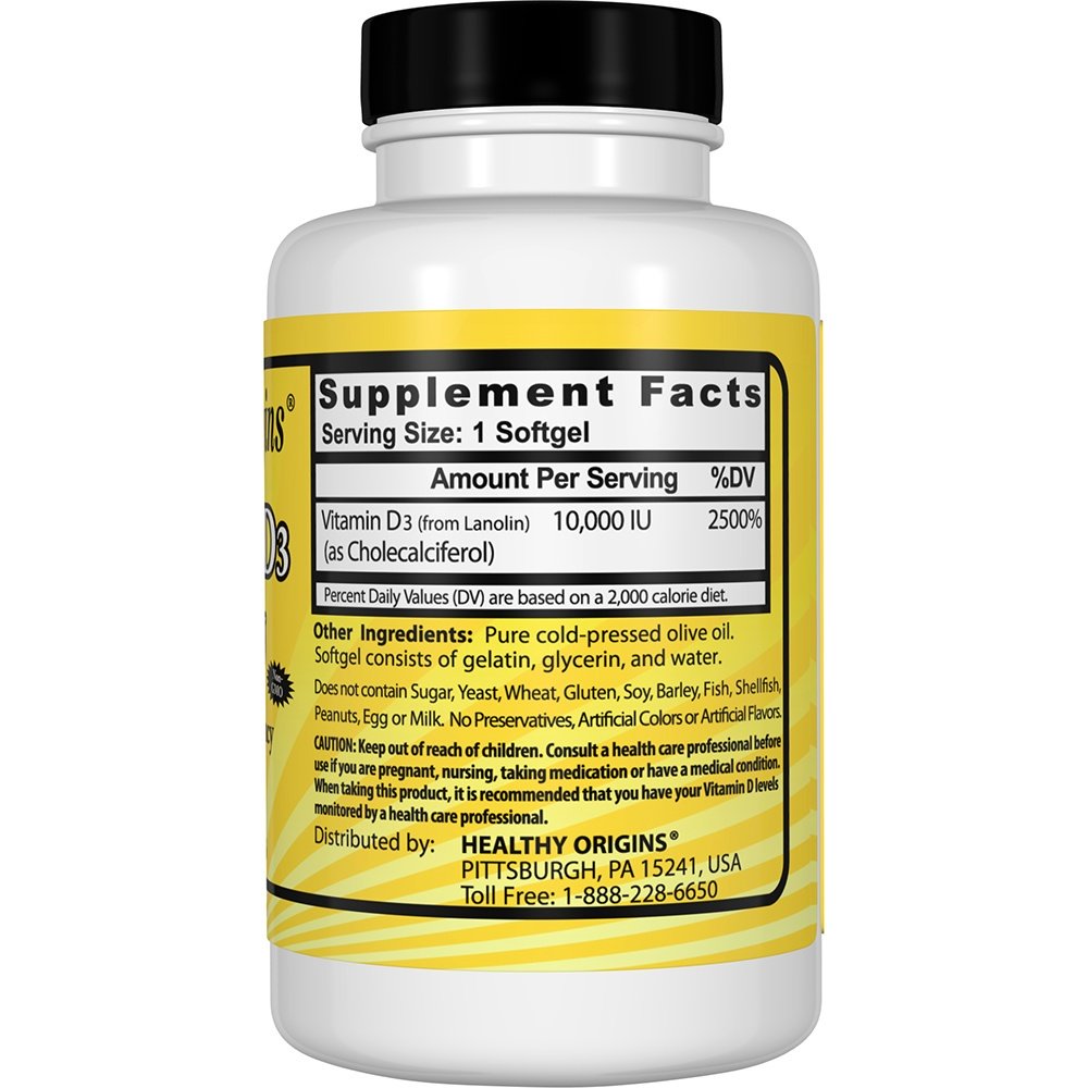Vitamina D3 10000 UI - 120 Softgels Healthy Origins - Imagem 2