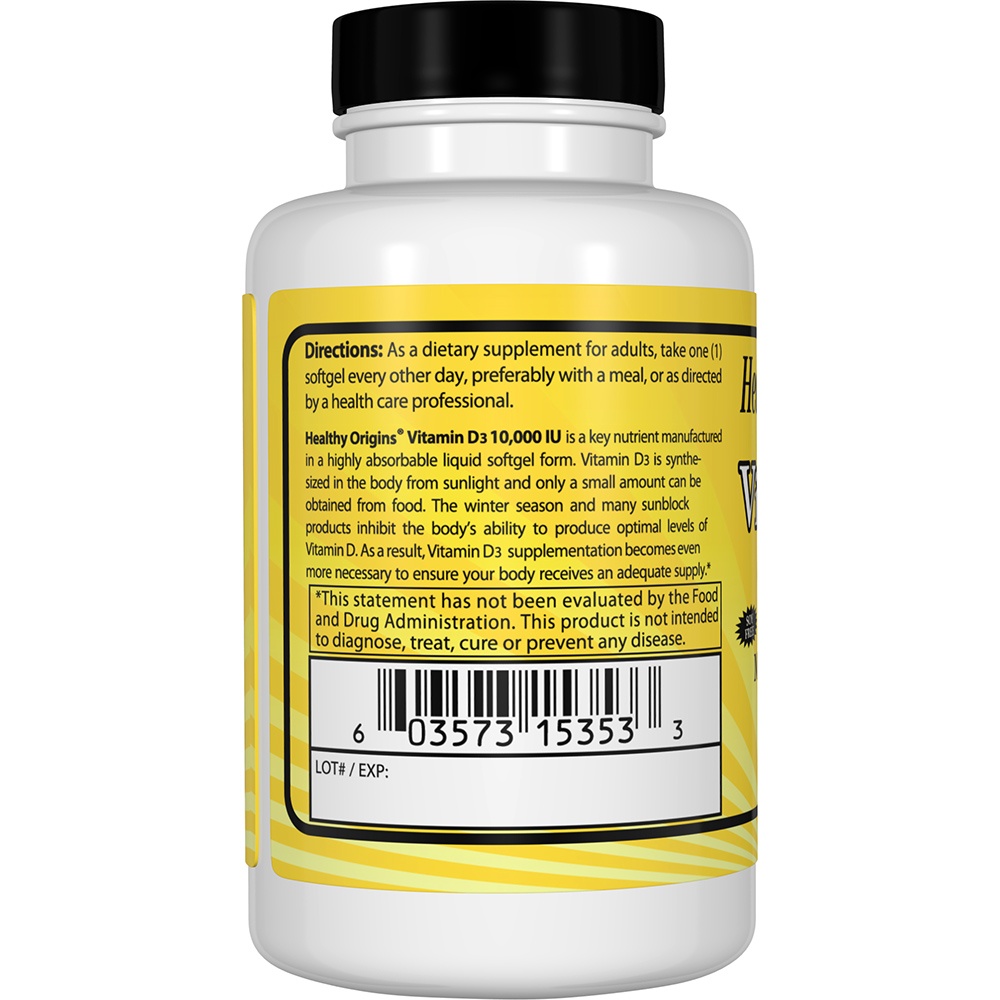 Vitamina D3 10000 UI - 120 Softgels Healthy Origins - Imagem 3