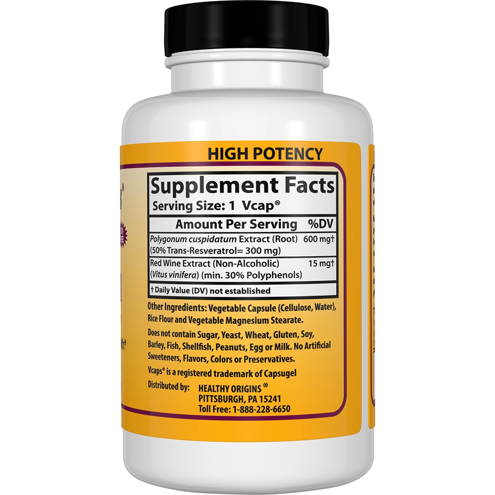 Resveratrol com Extrato de Vinho Tinto 300 mg. - Cápsulas vegetarianas 150 Healthy Origins - Imagem 2