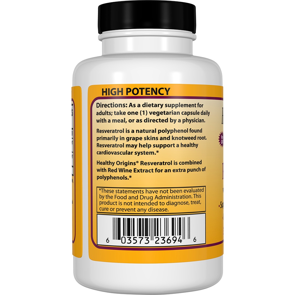 Resveratrol com Extrato de Vinho Tinto 300 mg. - Cápsulas vegetarianas 150 Healthy Origins - Imagem 3