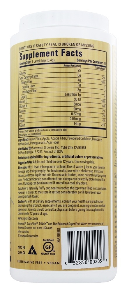 Suplemento Super Fibra SupraFiber Fruit - 10.6 oz. Sunsweet Naturals - Imagem 2